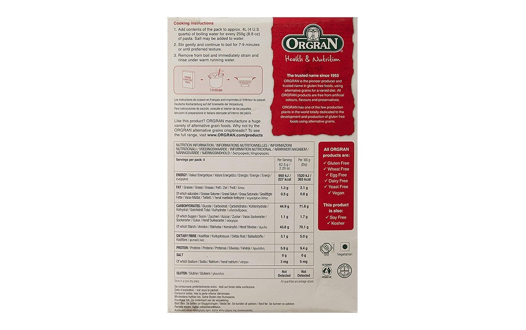 Orgran Super Trio Pasta Spirals, Millet Quinoa Buckwheat   Pack  250 grams